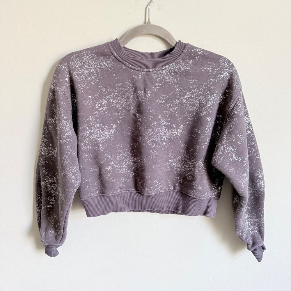 Zara Kids Girls Purple Silver Glitter Splatter Cropped Sweatshirt Size 11-12 152